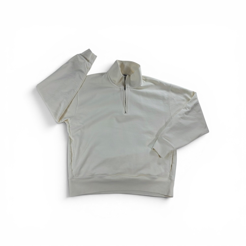Madewell French Terry Quarter Zip Pullover Cream Sweatshirt Off-White Medium Men
